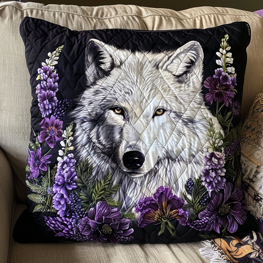 Night Floral Wolf Quilted Cushion Cover printed cushion cover