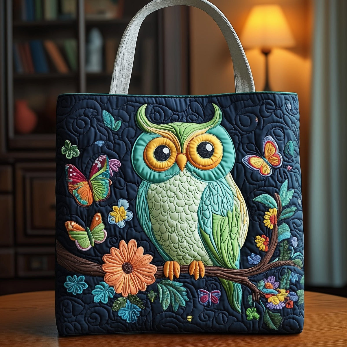 Night Owl Quilted Tote Bag printed tote bag