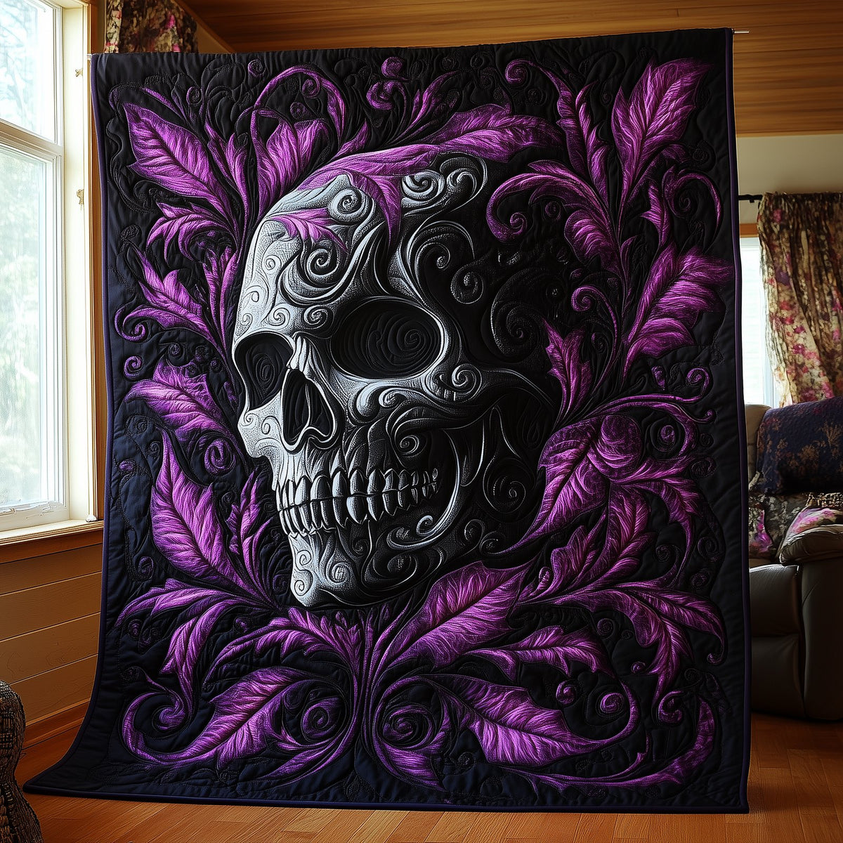 Nightbloom Skull Quilted Blanket printed blanket