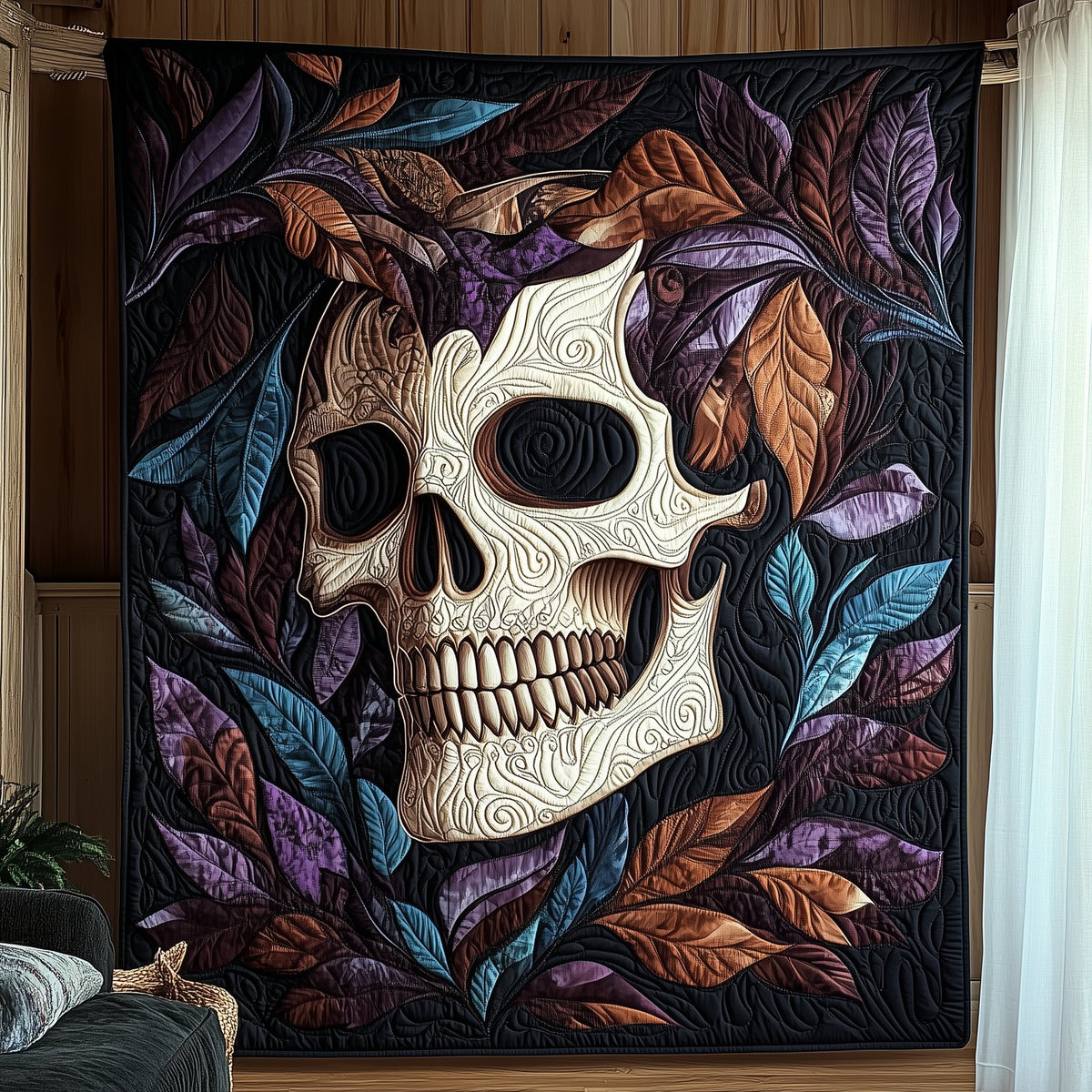 Nightbloom Skull Quilted Blanket printed blanket