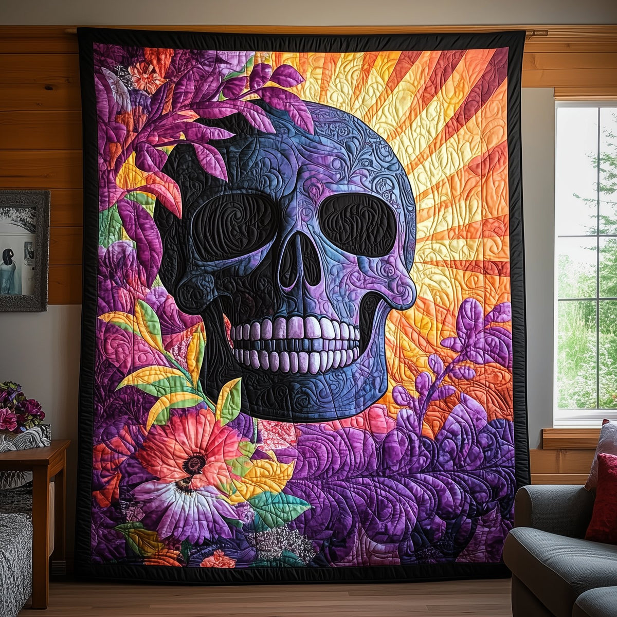 Nightbloom Skull Quilted Blanket printed blanket