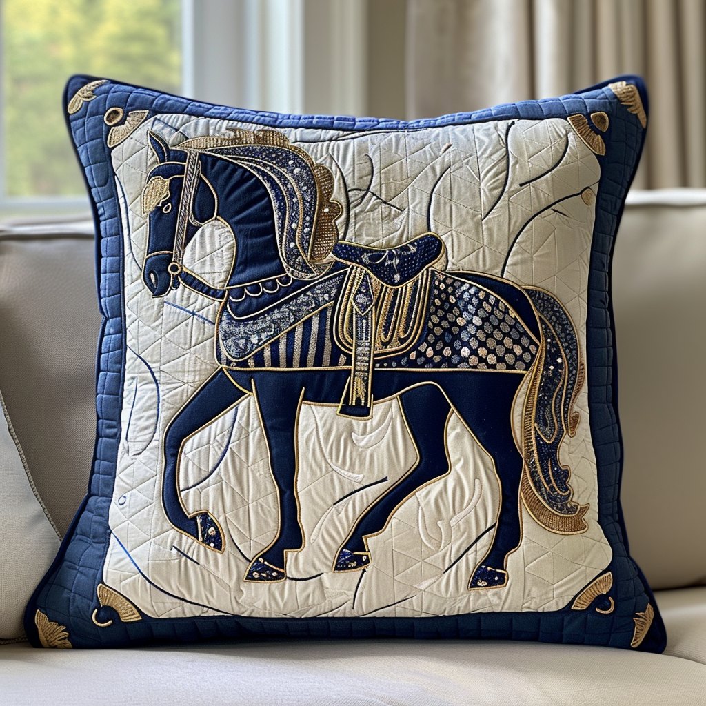 Noble Horse Quilted Cushion Cover printed cushion cover
