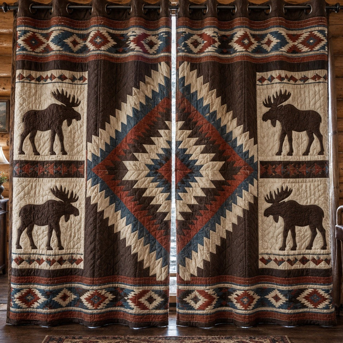 Obsidian Moose Valley Quilted Curtains printed door curtain