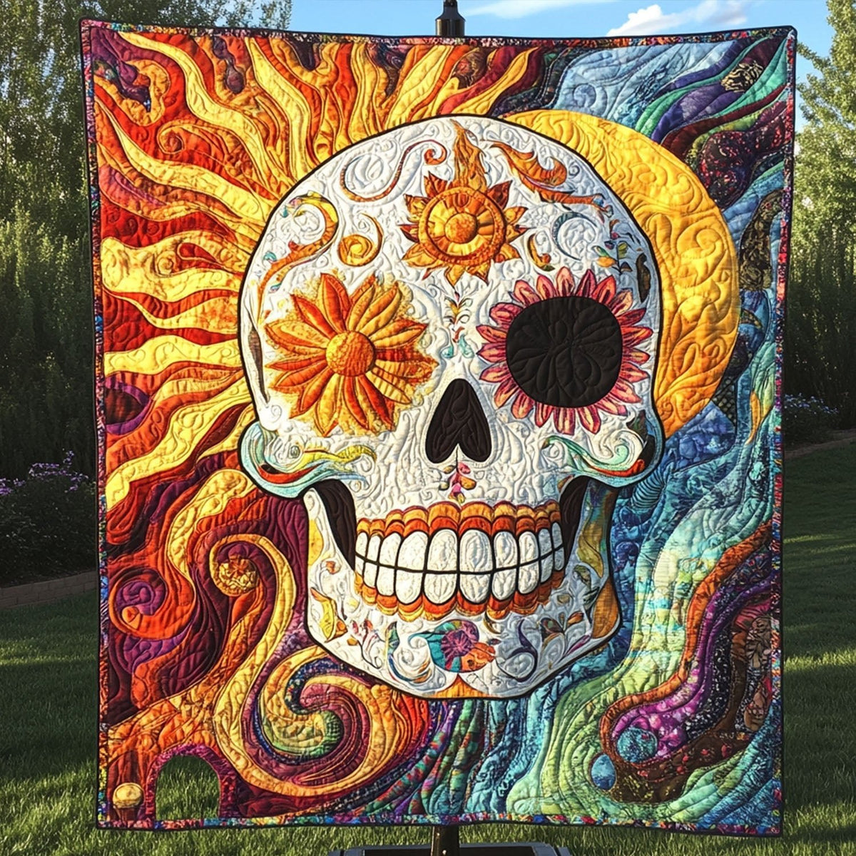 Obsidian Skull Quilted Blanket printed blanket