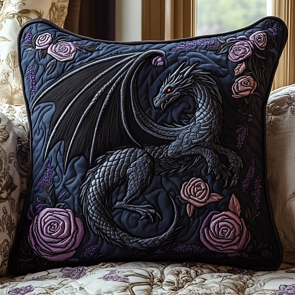 Obsidian Wyrm Quilted Cushion Cover printed cushion cover