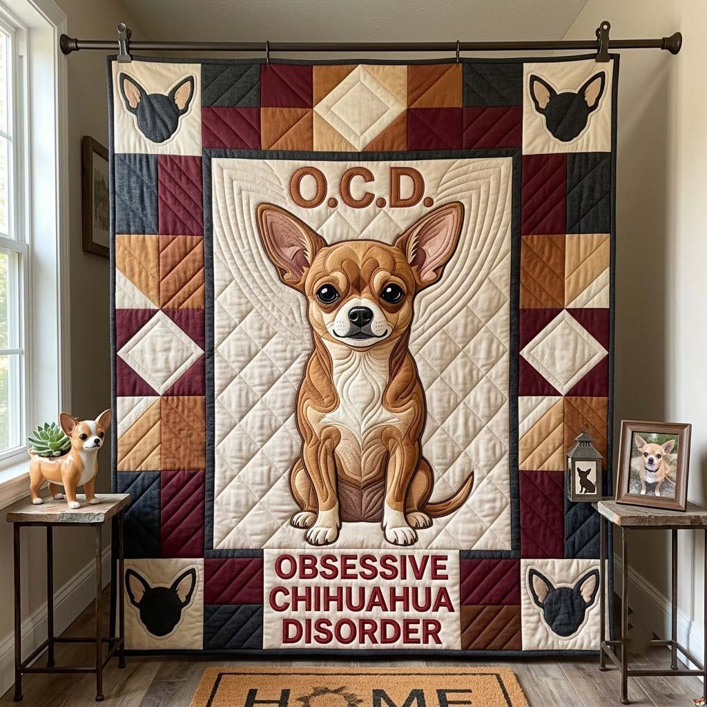 OCD Chihuahua Dark Patchwork printed blanket