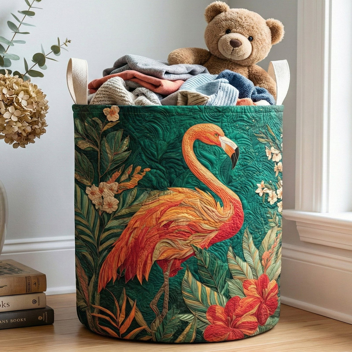 Ocean Breeze Flamingo Quilted Laundry Hamper printed laundry hamper