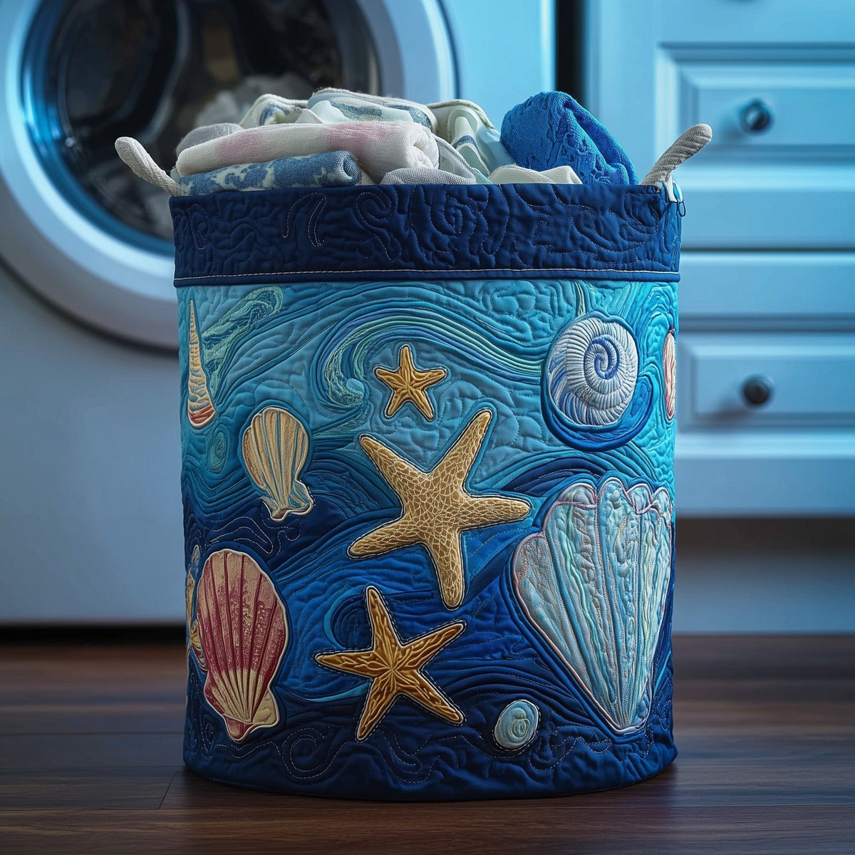 Ocean Breeze Quilted Laundry Hamper printed laundry hamper