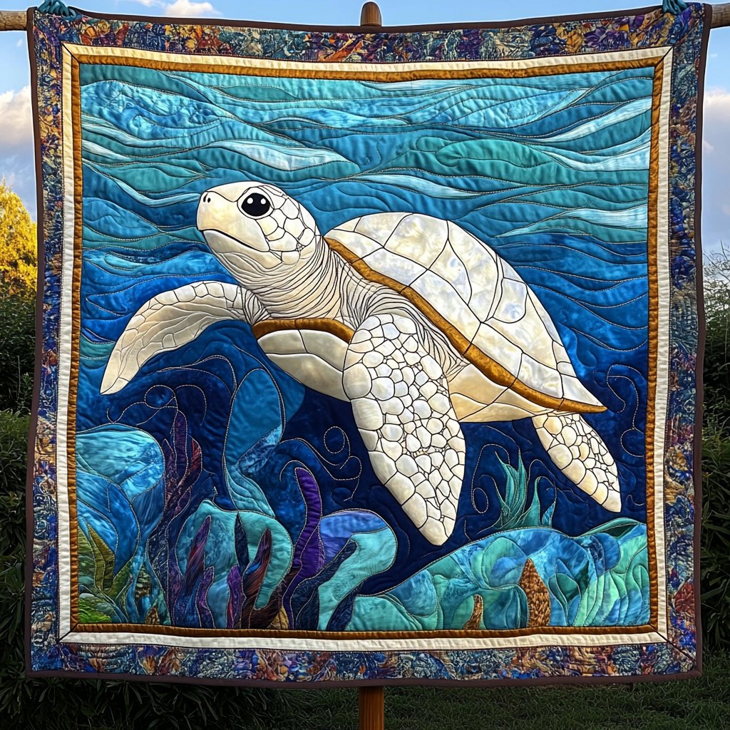 Ocean Explorer Turtle Quilted Blanket printed blanket
