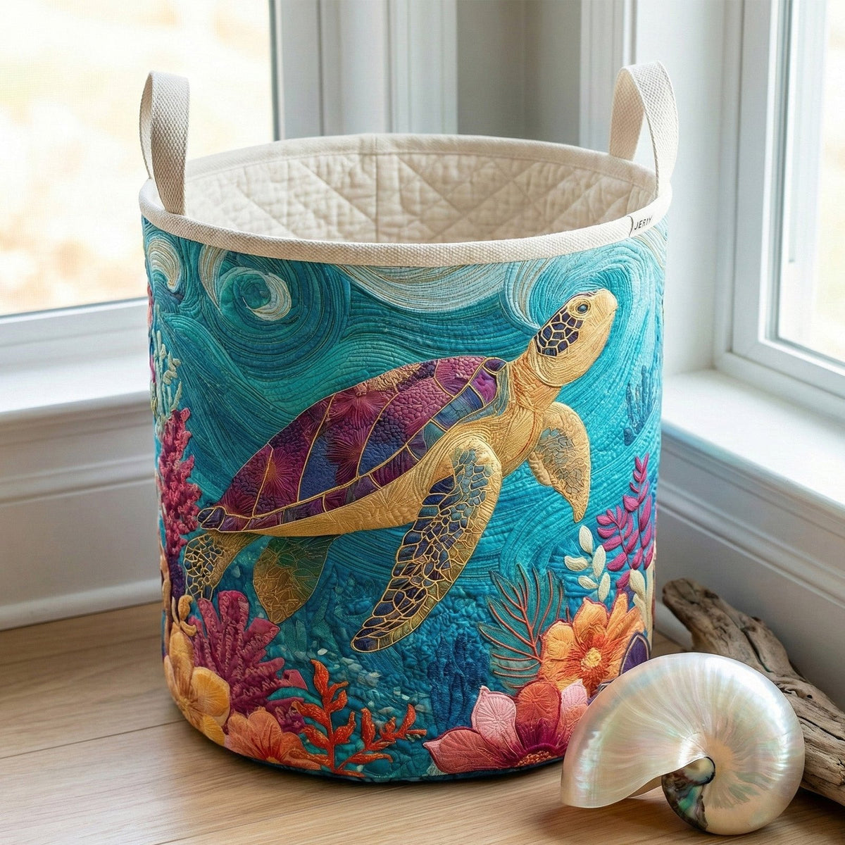 Ocean Turtle Bliss Quilted Laundry Hamper printed laundry hamper