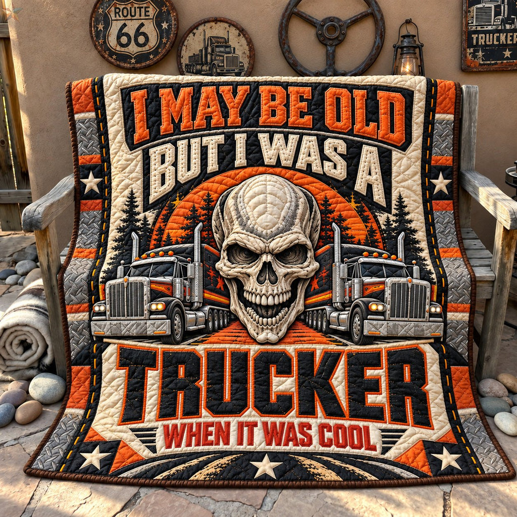 Old School Trucker Quilted Blanket printed blanket