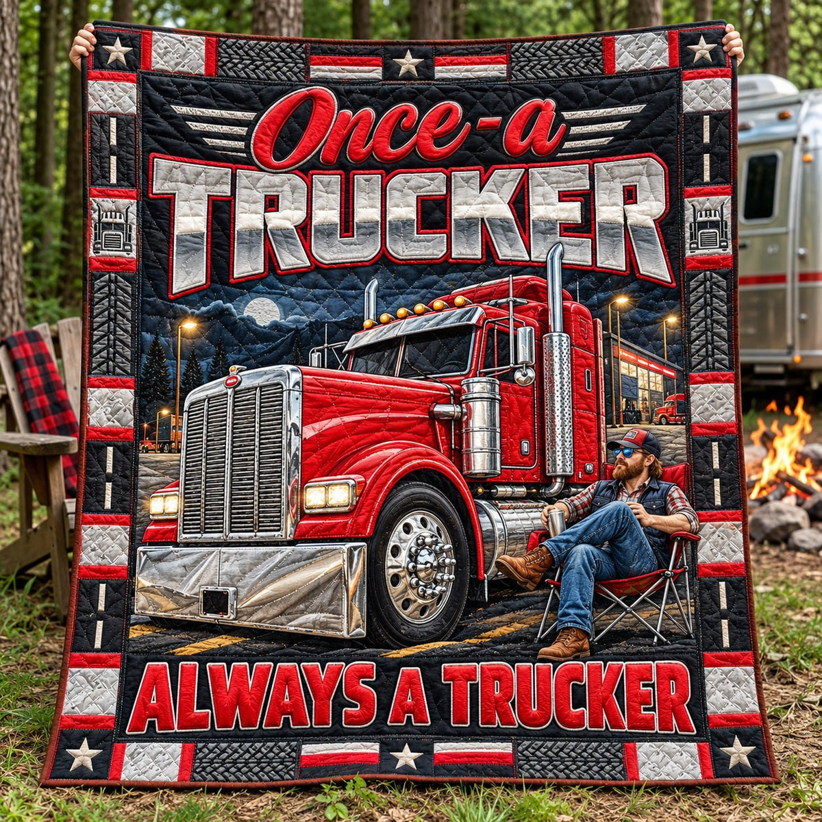Once A Trucker Quilted Blanket printed blanket