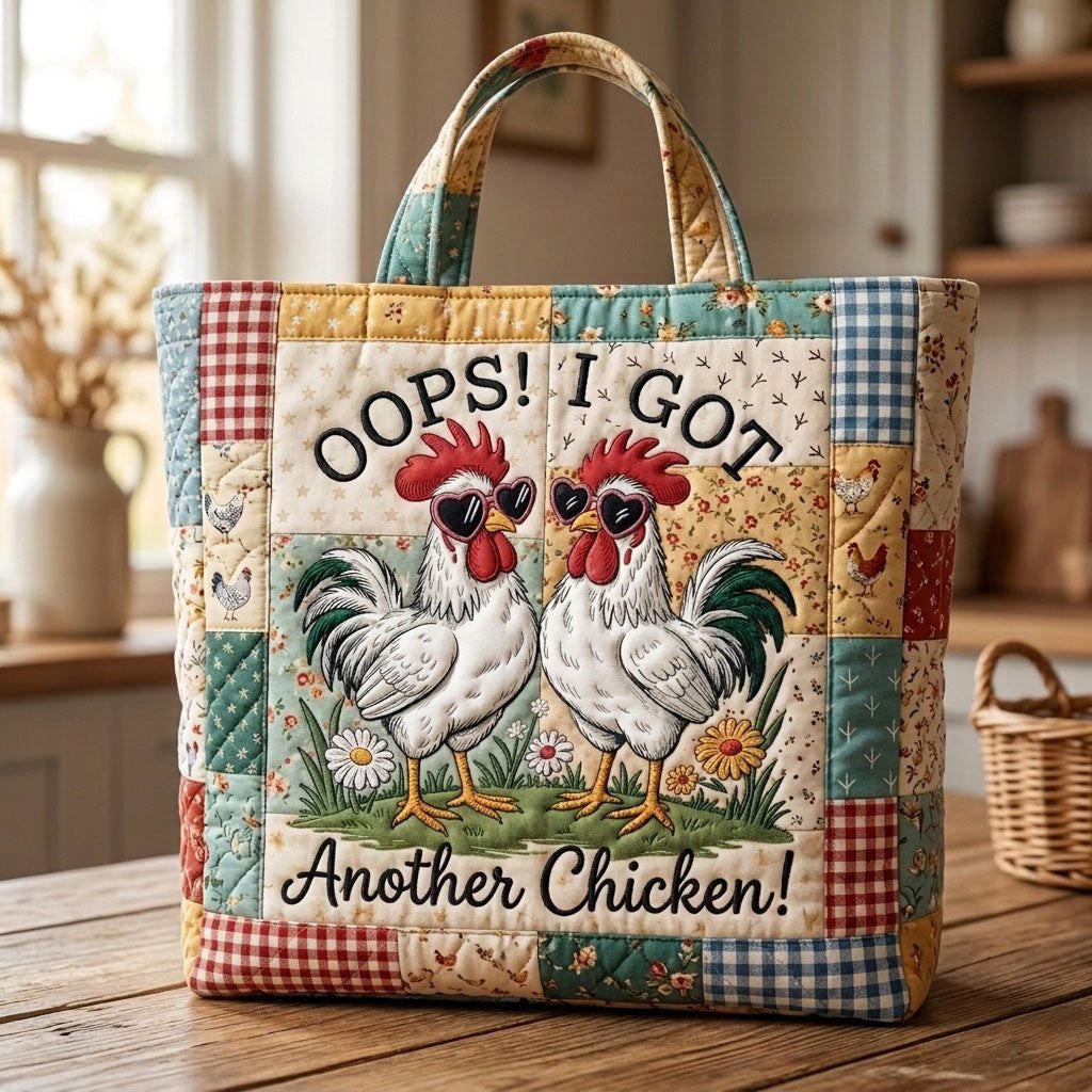Oops I Got Another Chicken Quilted Tote Bag printed quilted tote bag