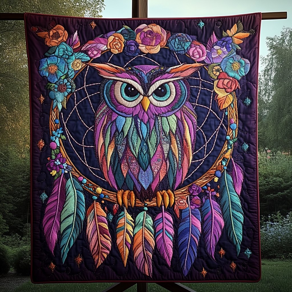 Owl Embrace Quilted Blanket printed blanket