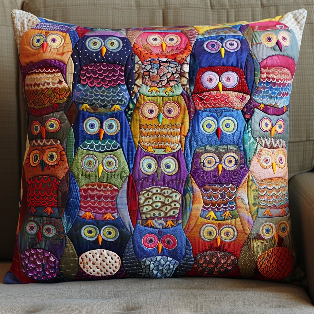 Owl Gathering Quilted Cushion Cover printed cushion cover