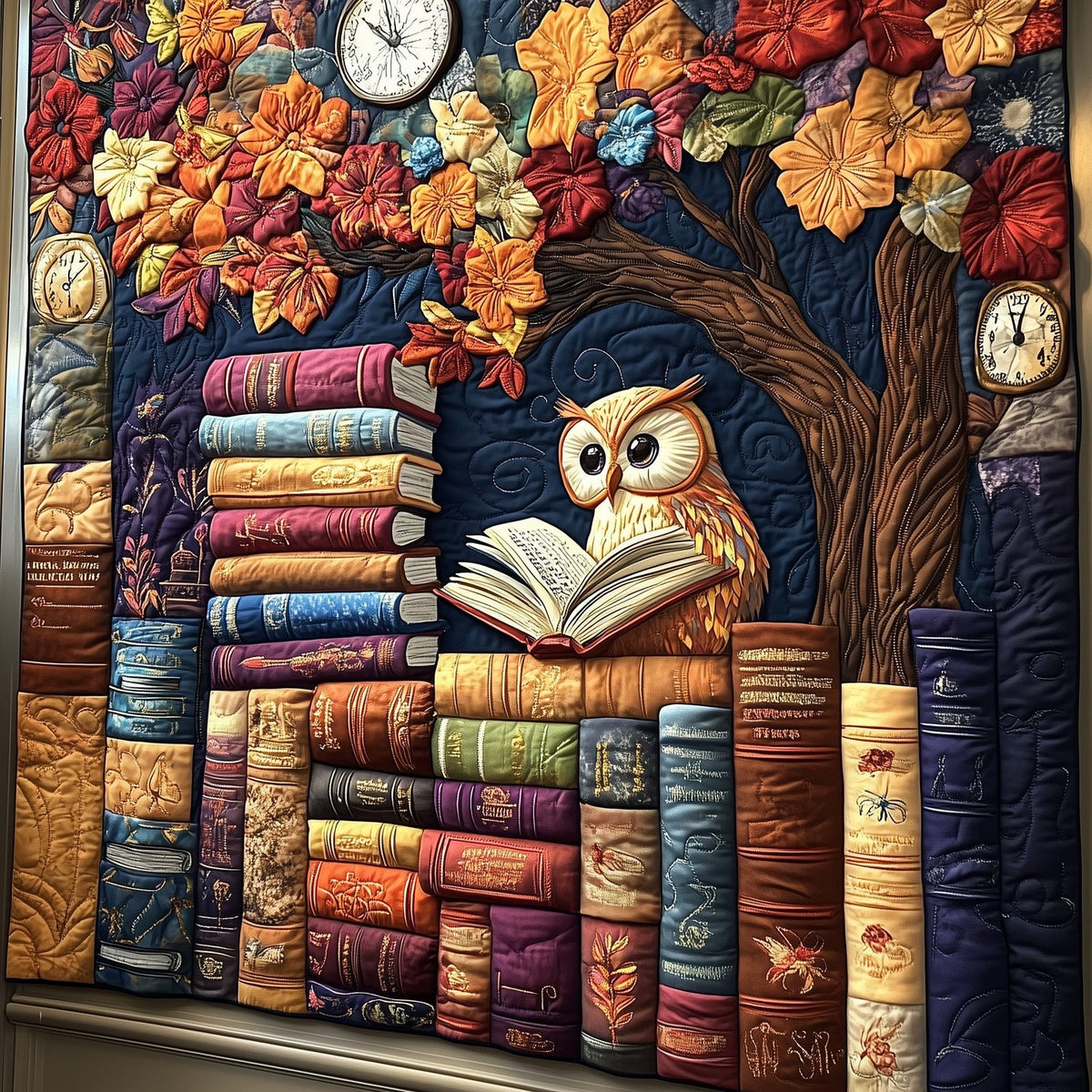 Owl Lady Love Reading Quilted Blanket printed blanket