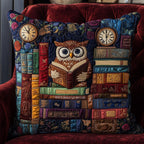 Owl Lady Love Reading Quilted Cushion Cover printed cushion cover