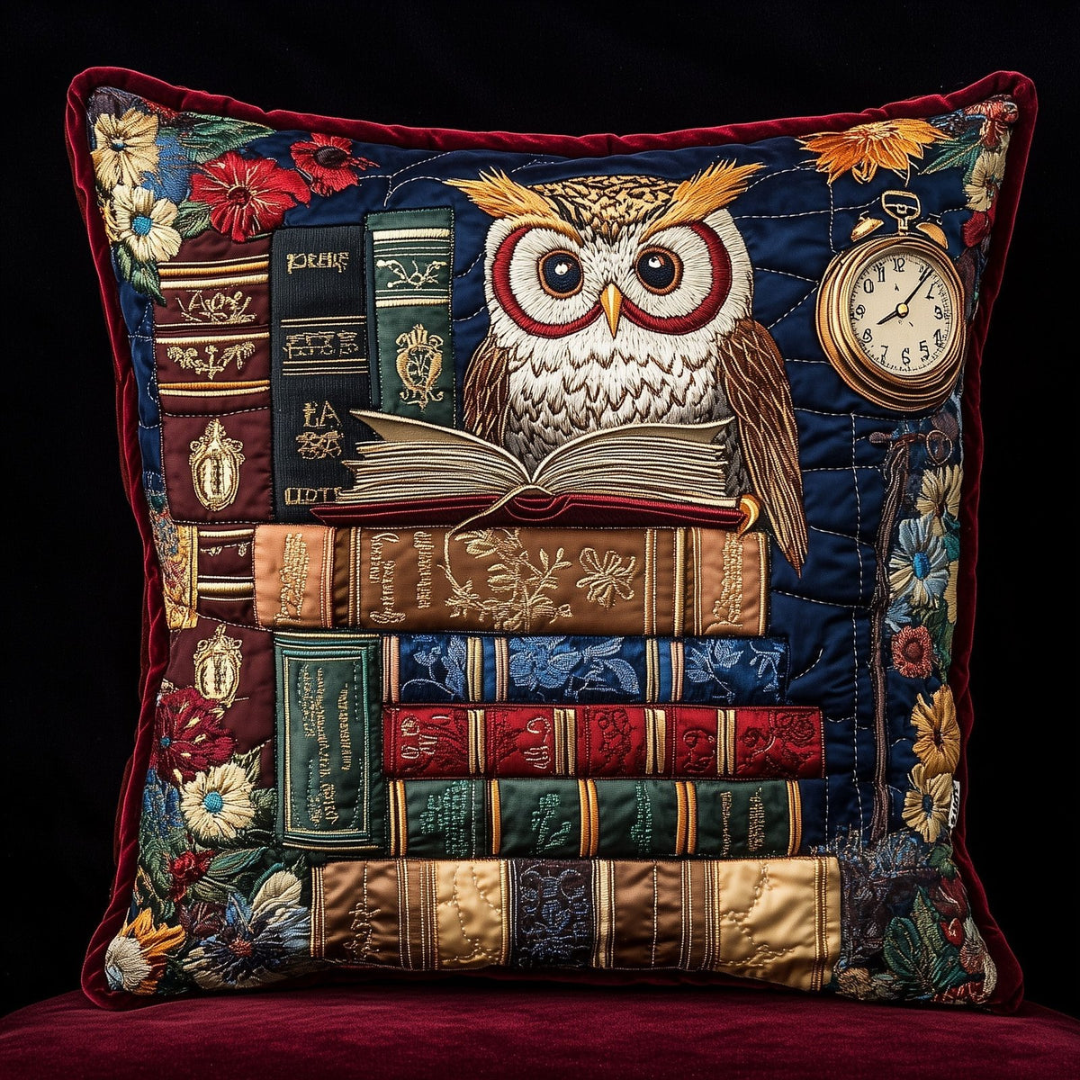 Owl Lady Love Reading Quilted Cushion Cover printed cushion cover