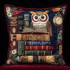 Owl Lady Love Reading Quilted Cushion Cover printed cushion cover