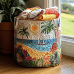 Palm Sunrise Coastal printed laundry hamper