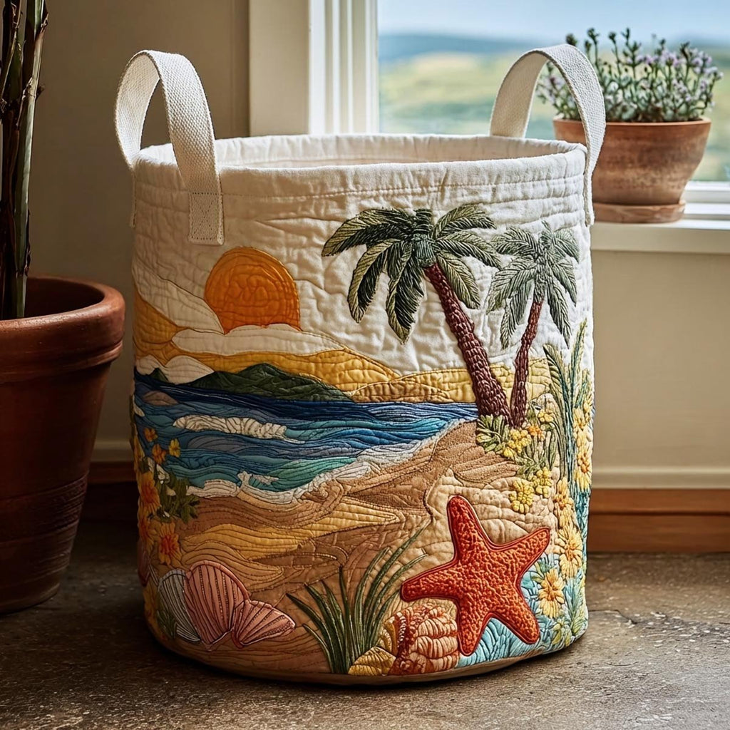 Palm Sunset Starfish printed laundry hamper