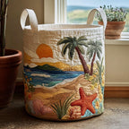 Palm Sunset Starfish printed laundry hamper