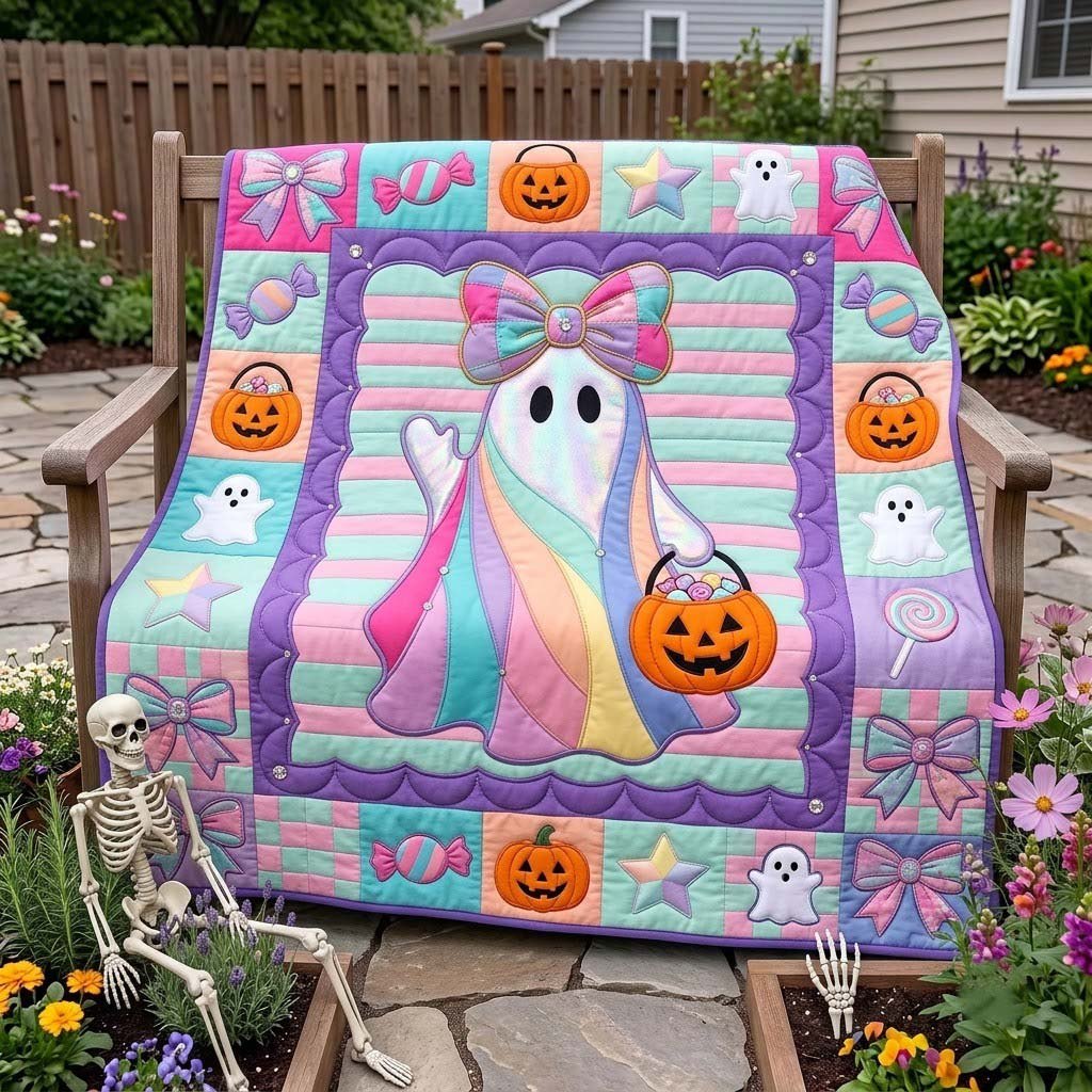 Pastel Rainbow Ghost with Candy printed blanket