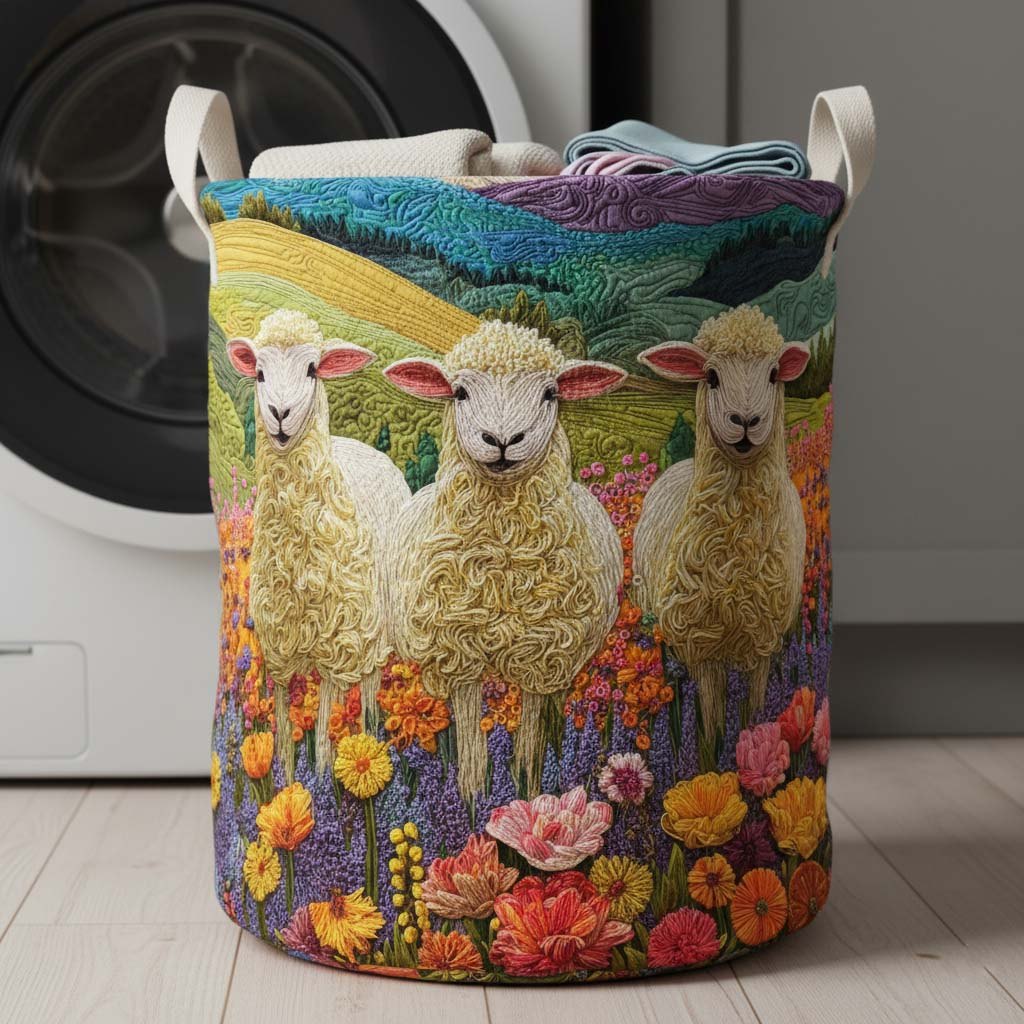 Pasture Sheep Quilted Laundry Hamper printed laundry hamper