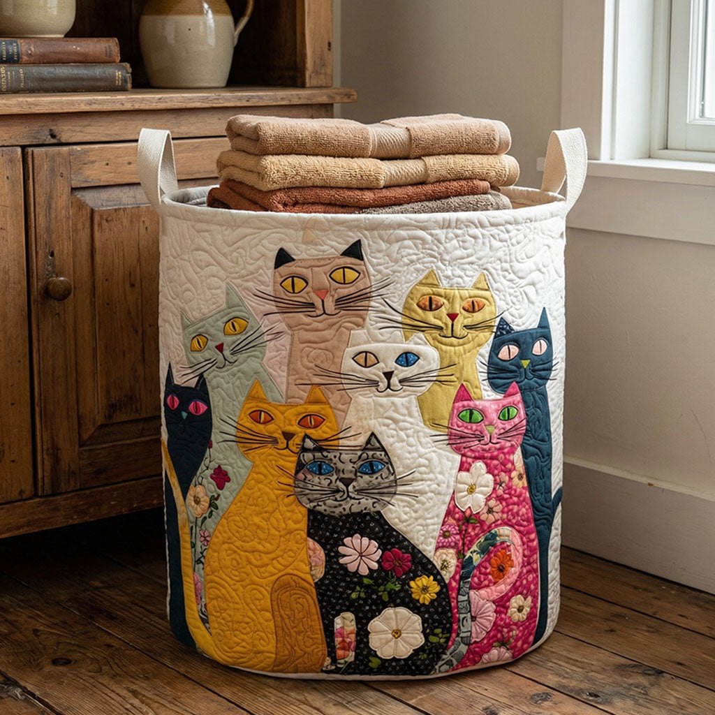 Patchwork Cat Parade Quilted Laundry Hamper printed laundry hamper