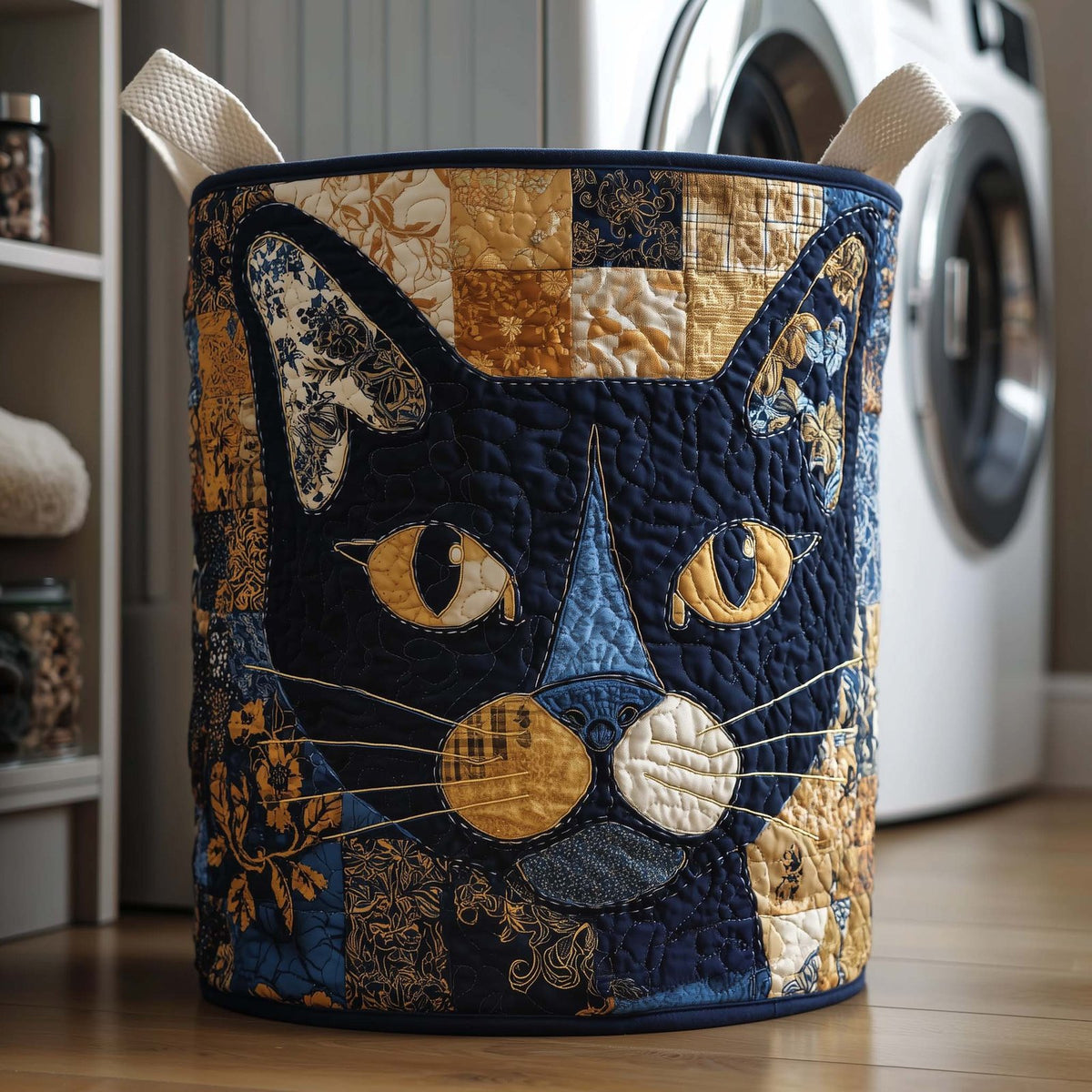 Patchwork Cat Quilted Laundry Hamper printed laundry hamper