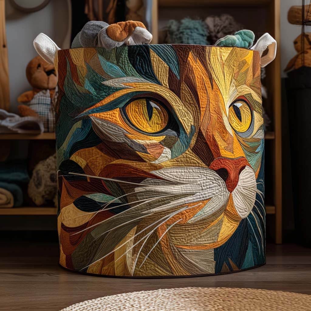 Patchwork Cat Quilted Laundry Hamper printed laundry hamper