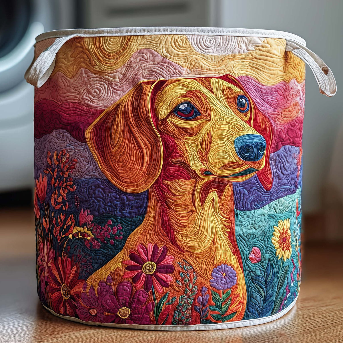Patchwork Dachshund Quilted Laundry Hamper printed laundry hamper