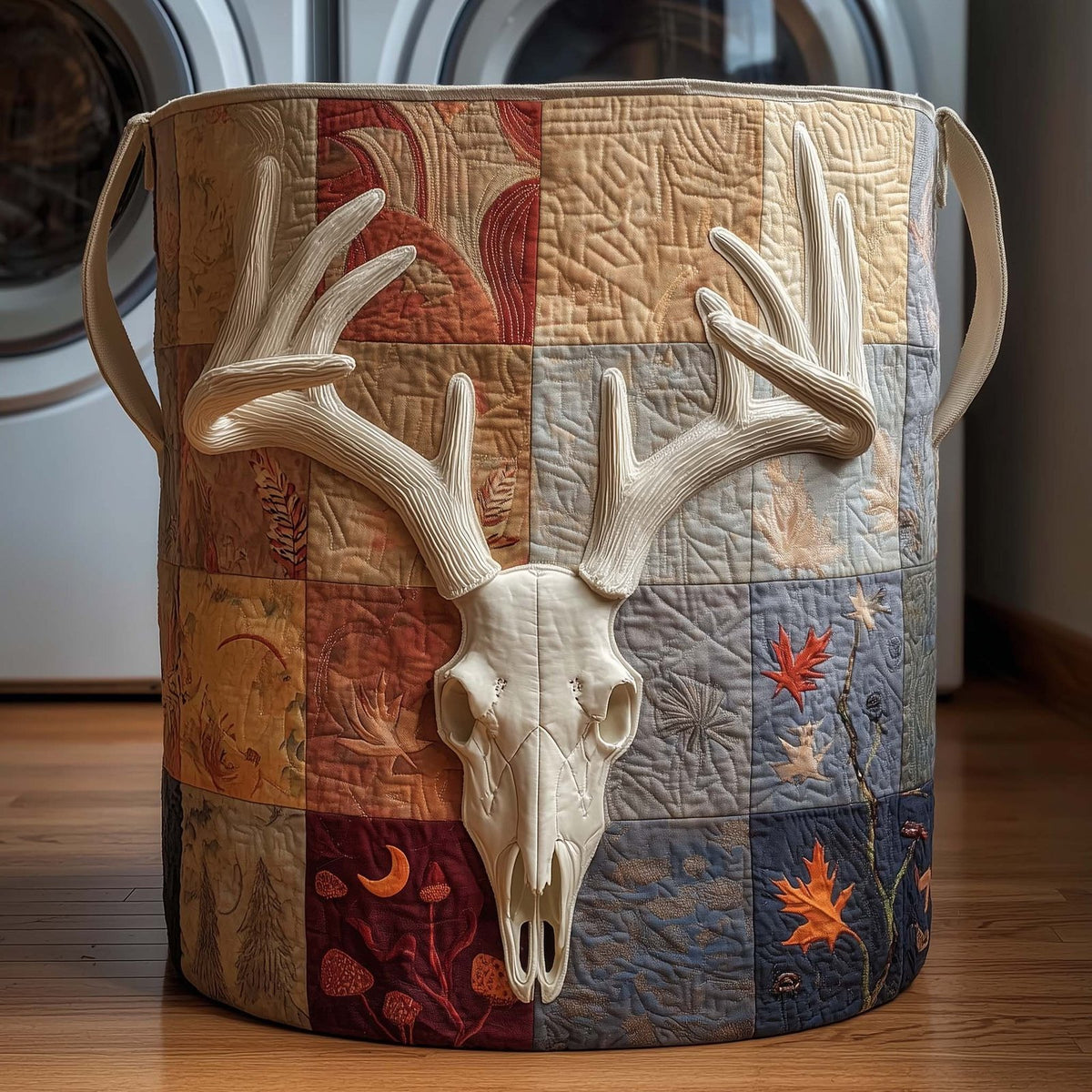 Patchwork Deer Quilted Laundry Hamper printed laundry hamper