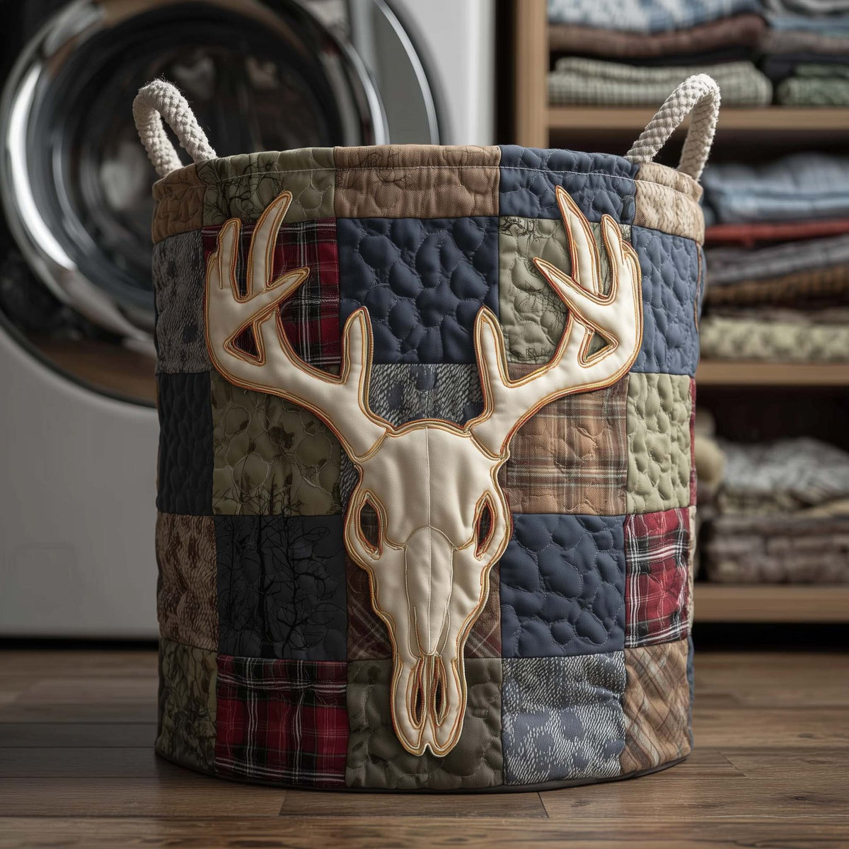 Patchwork Deer Quilted Laundry Hamper printed laundry hamper