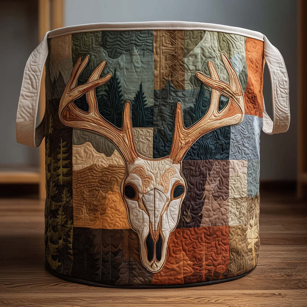 Patchwork Deer Quilted Laundry Hamper printed laundry hamper