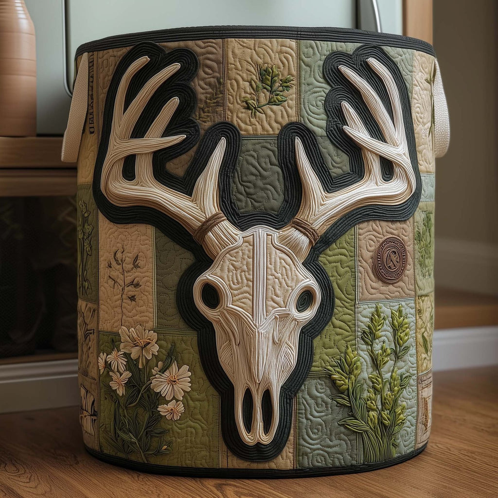 Patchwork Deer Quilted Laundry Hamper printed laundry hamper