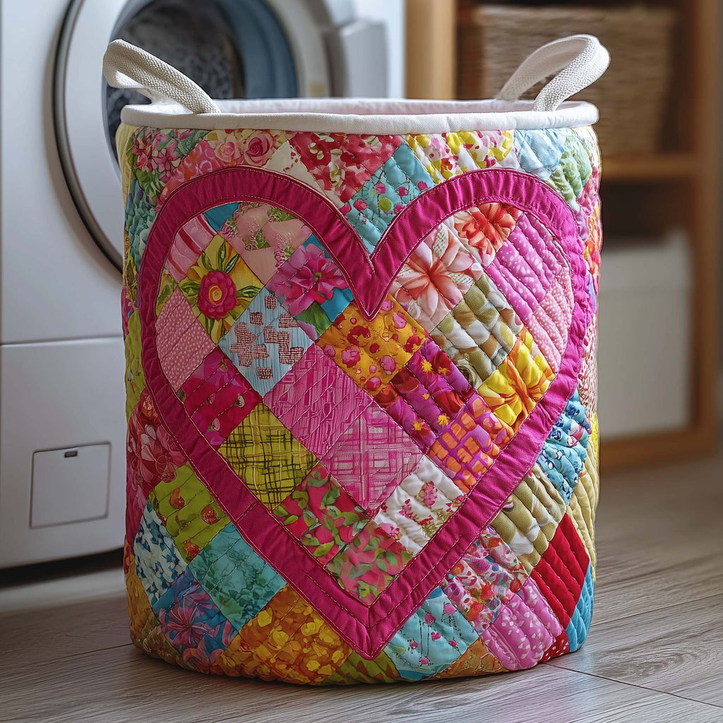 Patchwork Heart Quilted Laundry Hamper printed laundry hamper