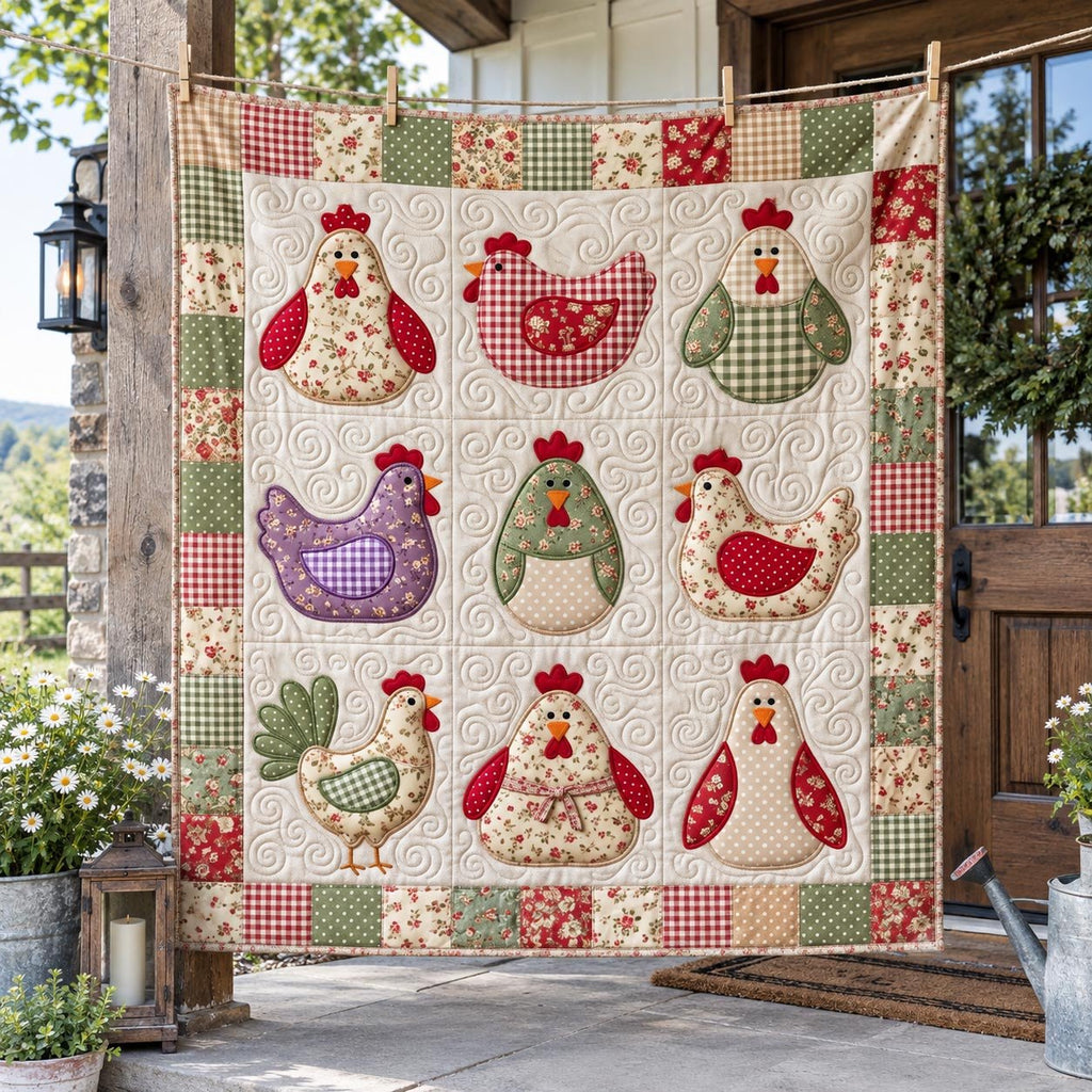 Patchwork Hen Grid Quilted Blanket printed blanket
