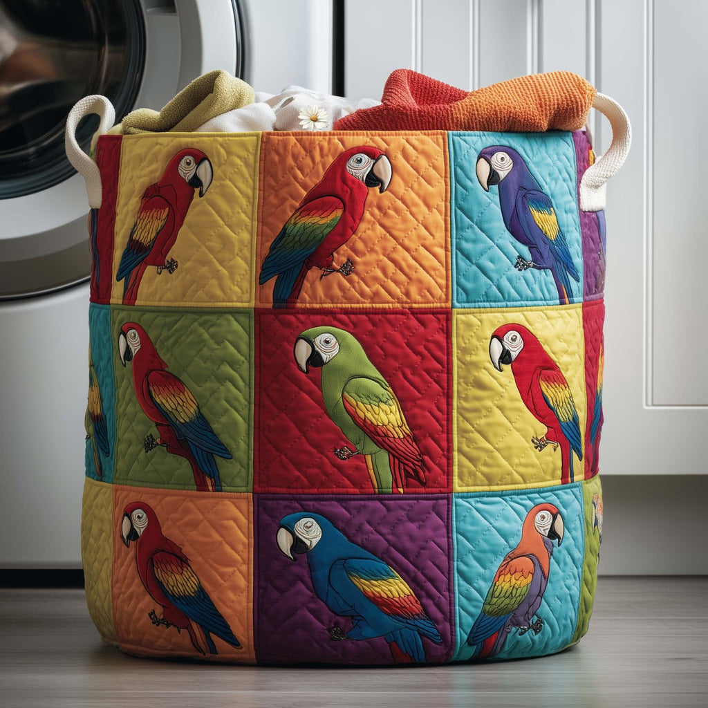 Patchwork Parrot Quilted Laundry Hamper printed laundry hamper
