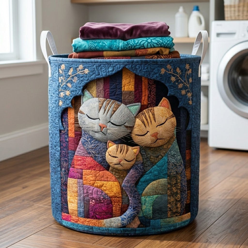 Patchwork Purrs Quilted Laundry Hamper printed laundry hamper