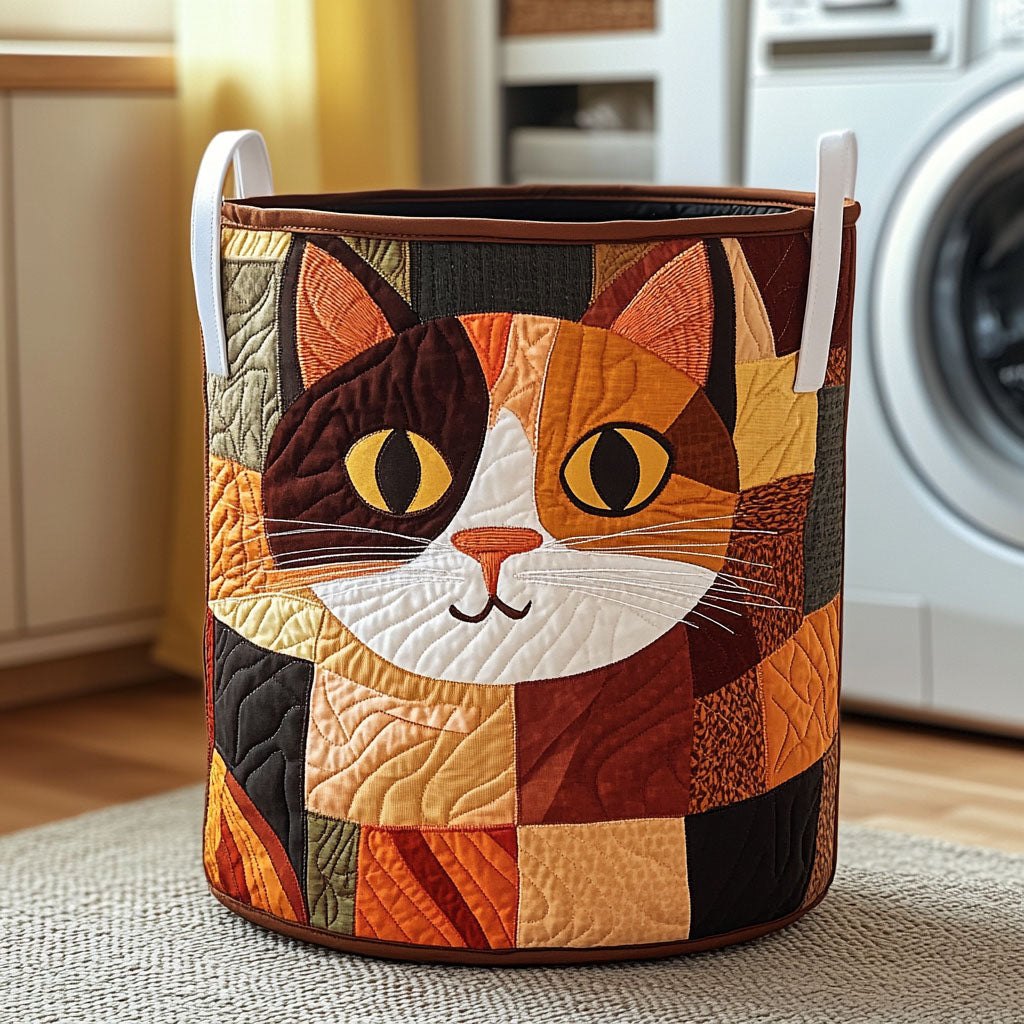Patchy Cat Quilted Laundry Hamper printed laundry hamper