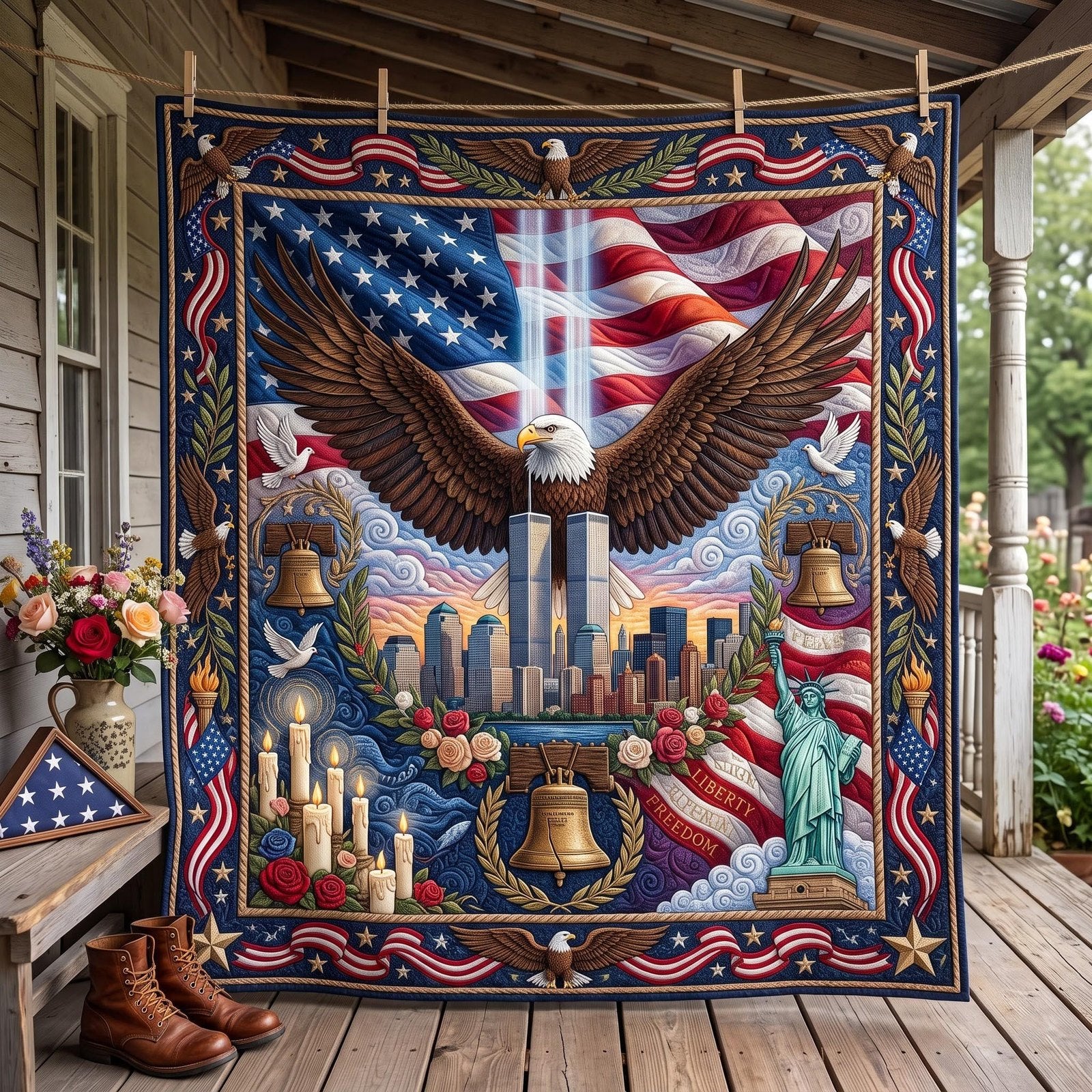 Patriot Day Quilted Blanket printed quilt blanket