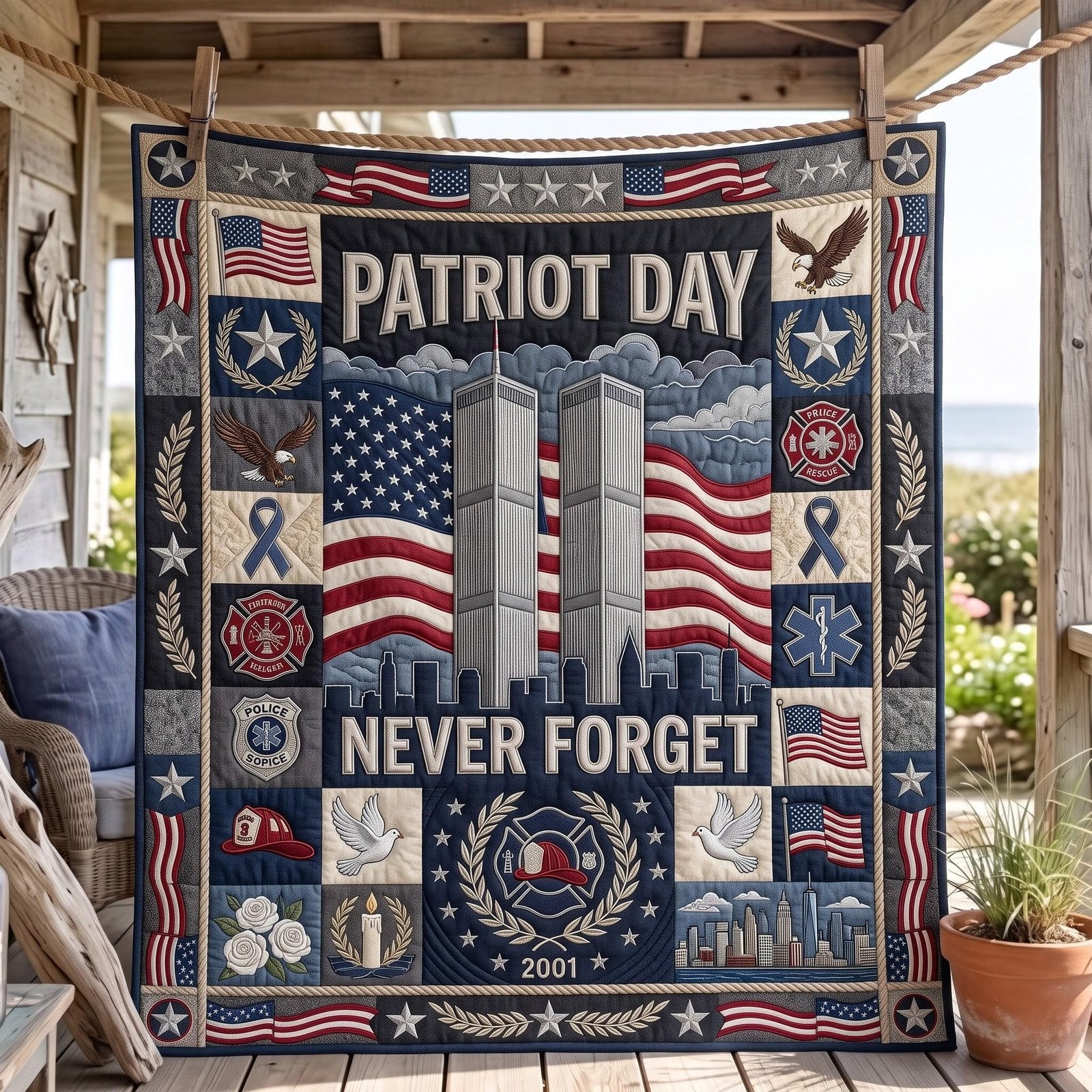 Patriot Day Quilted Blanket printed quilt blanket