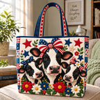 Patriotic Cow Quilted Tote Bag printed tote bag
