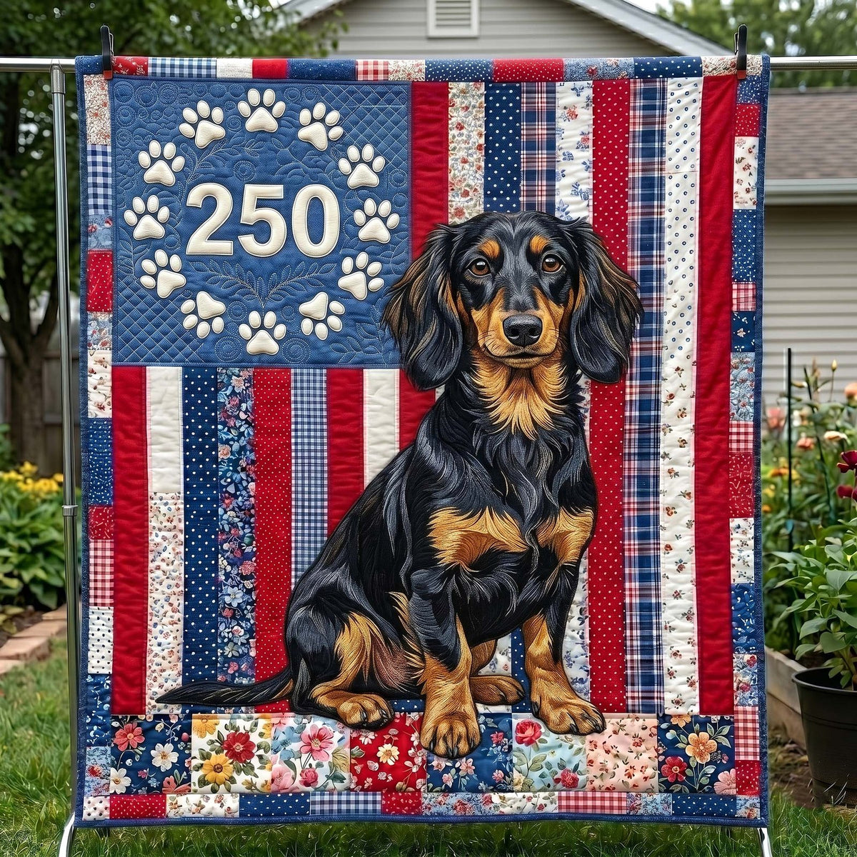 Patriotic Dachshund Quilted Blanket printed blanket