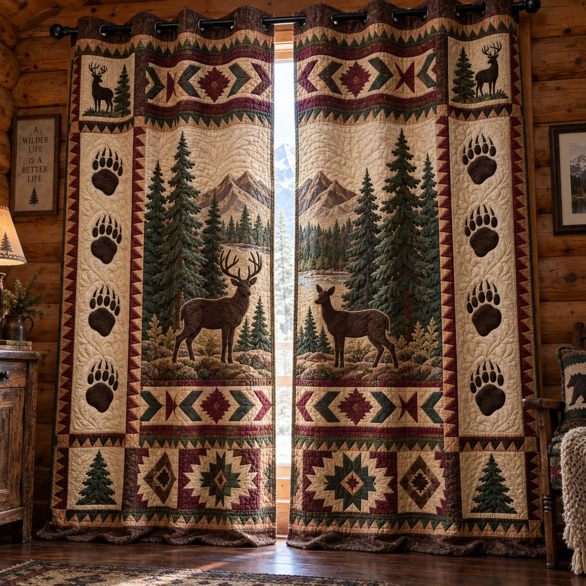 Pawprint Stag Summit Quilted Curtains printed door curtain