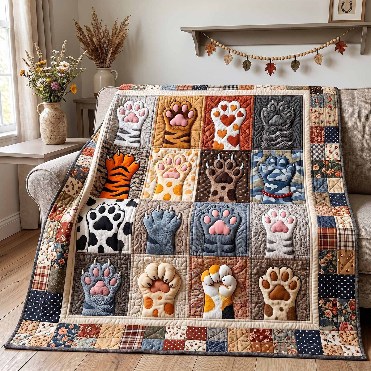 Paws And Purrs Quilted Blanket printed blanket