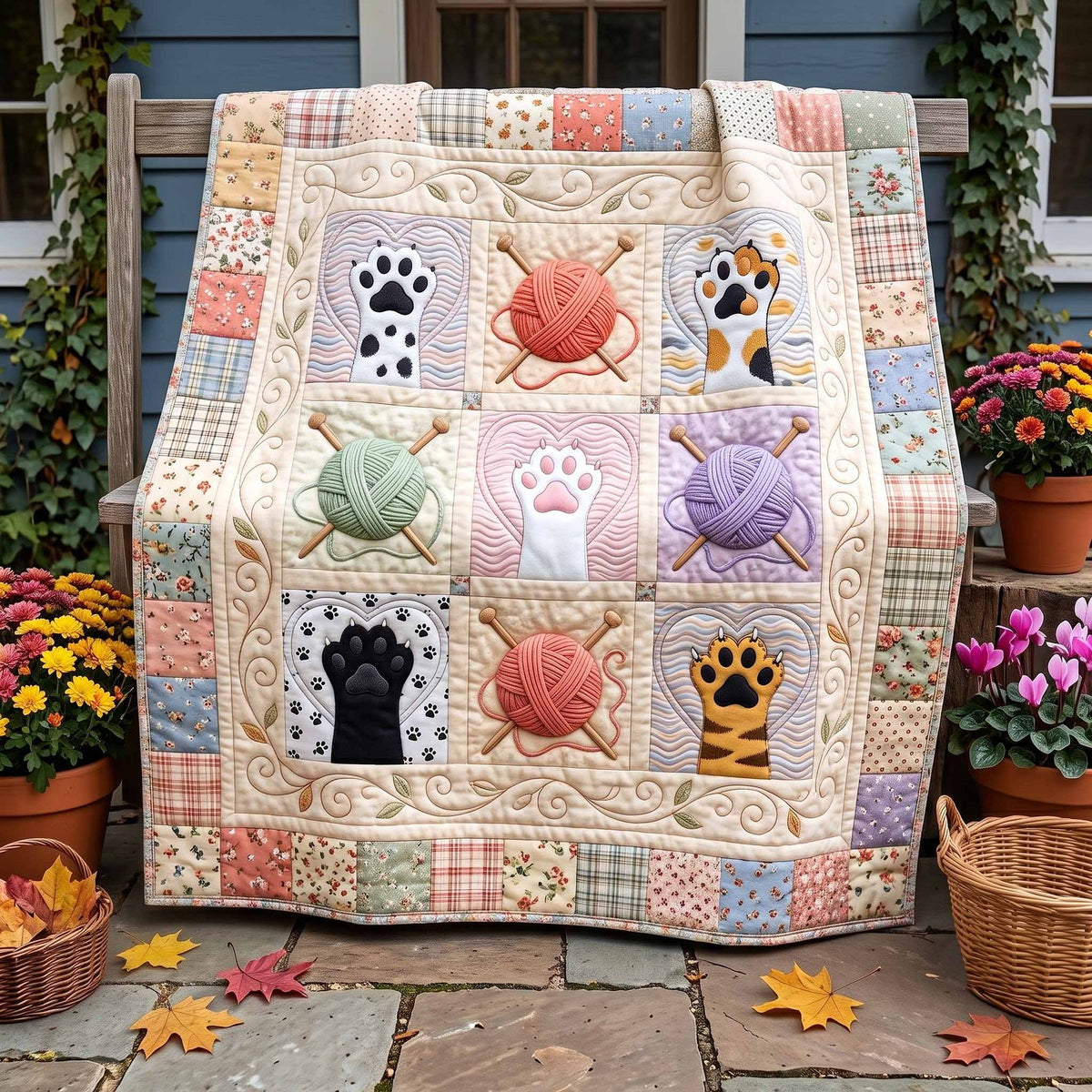 Paws And Purrs Quilted Blanket printed blanket