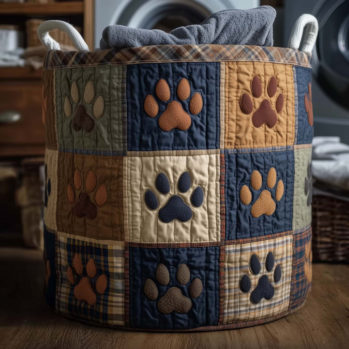 Paws Patchwork Quilted Laundry Hamper printed laundry hamper