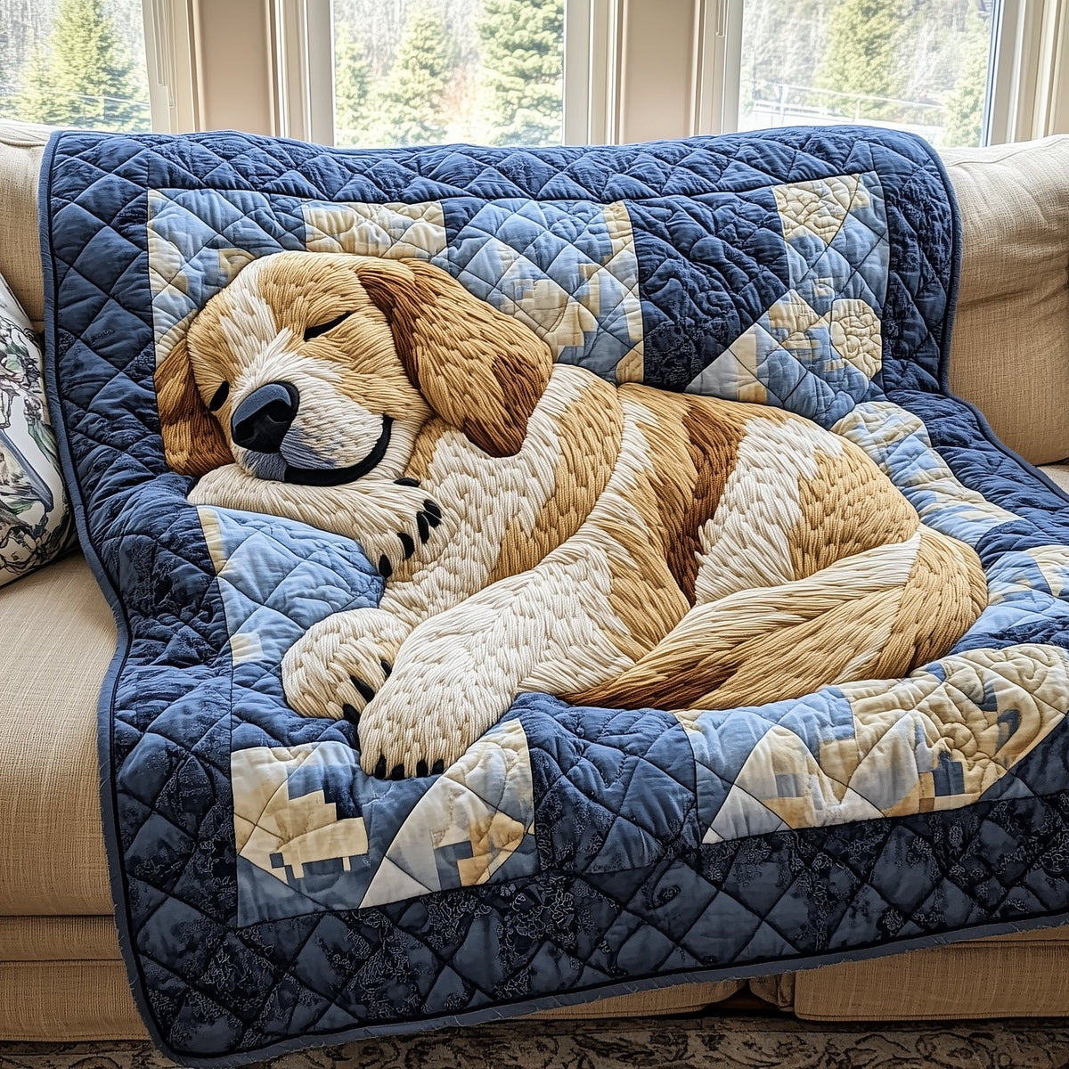 Peaceful Sleepy Golden Retriever Quilted Blanket printed blanket